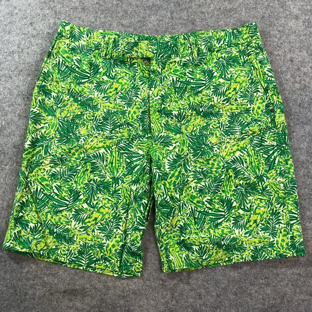 RLX Ralph Lauren Mens Shorts 36 Green Tropical Frog Palm Leaf Chino Golf
